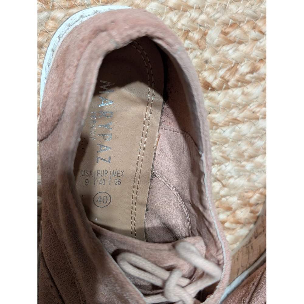 Marypaz Trendy Blush Pink Suede Wingtip Brogue Cork Platform Oxford Shoes Size 9 - Picture 4 of 5
